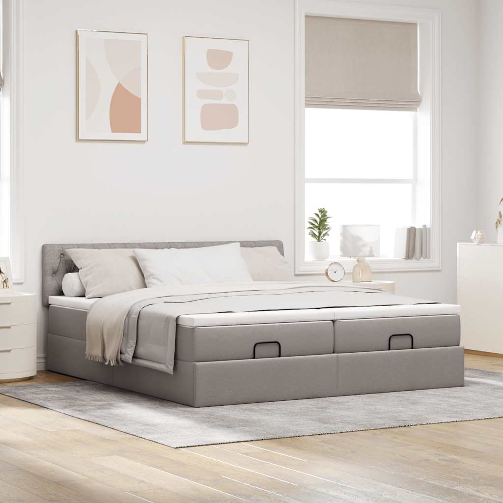 Ottoman Bed with Mattress Taupe 200x200 cm Fabric