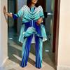 Women Plus Size Irregular Hem Printed Top Three Quarter Sleeve Round Neck Wide Leg Pants Two Piece Coordinate