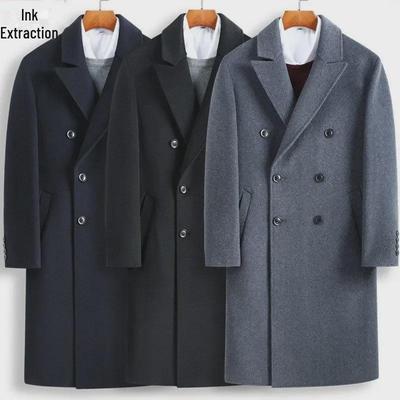 2022 Men's Extra-long Double-breasted Wool Coat for Autumn/Winter - Thickened Windbreaker for Plus Sizes