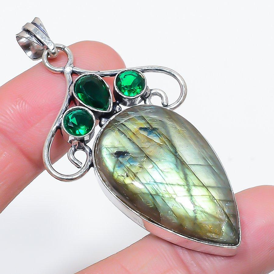 

Natural Labradorite, Diopside 925 Sterling Silver Jewelry Pendant 2.56 b9b37
