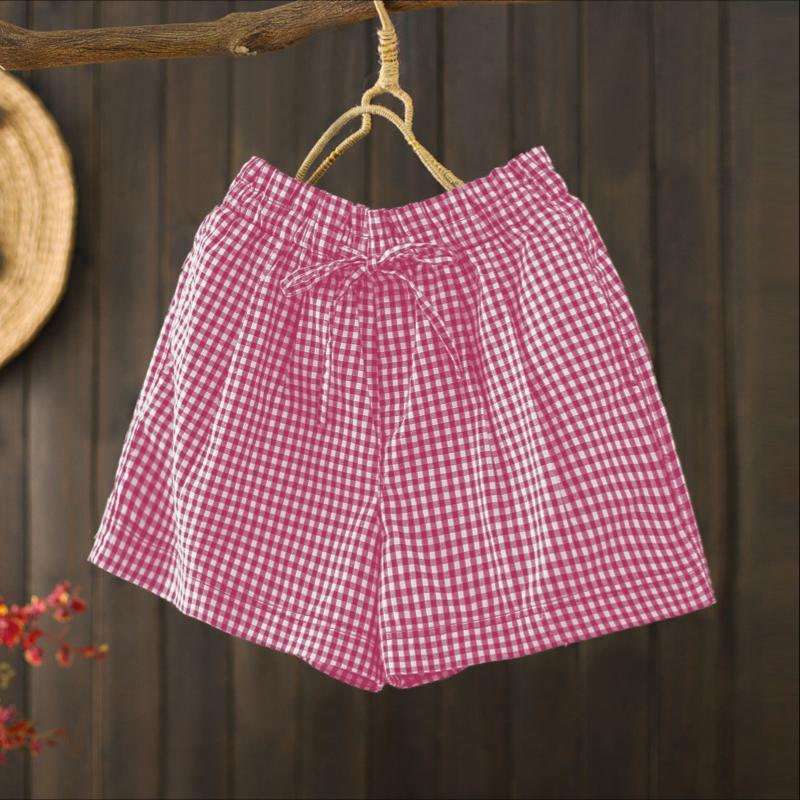 ZANZEA Women Summer Elastic Waist Summer Plaid Print Short Pants