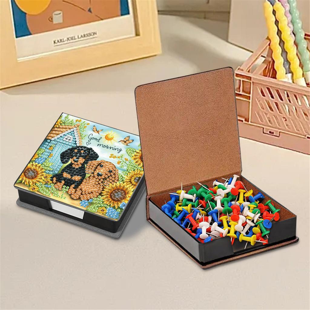 DIY Rhinestones PU Diamond Painting Notecard Box with 160 Sheets Paper Gem Art Sticky Note Holder Gem Painting Memo Pad Holder