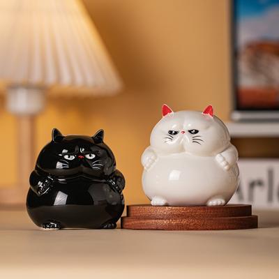 Lucky Cat Ceramics Black White Cat Ornament Feng Shui Desktop Decorations Cute Statue Holiday Gifts Decoration Home