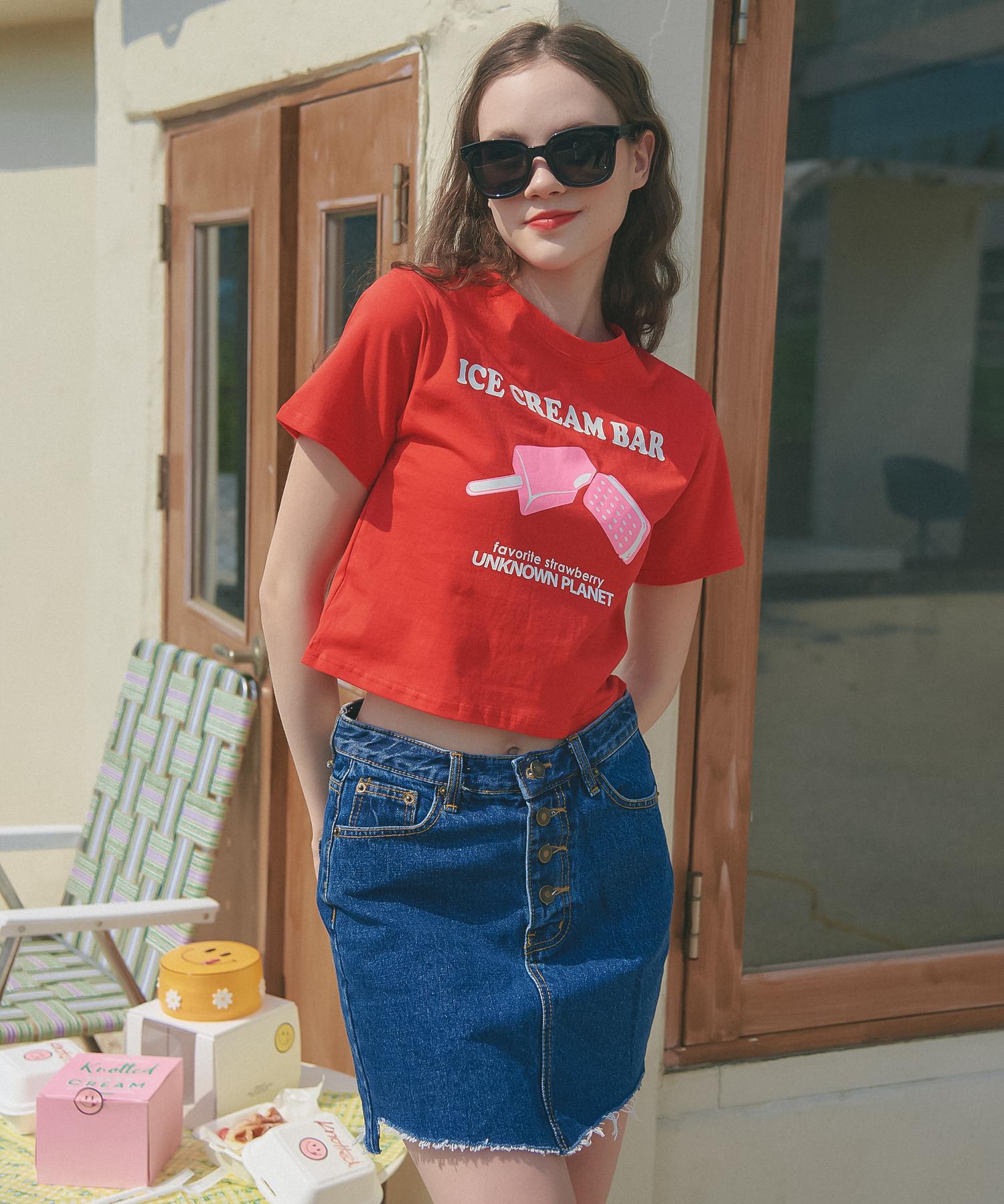 Unknown Planet Up-263 Ice Cream Bar Crop Top Red Free