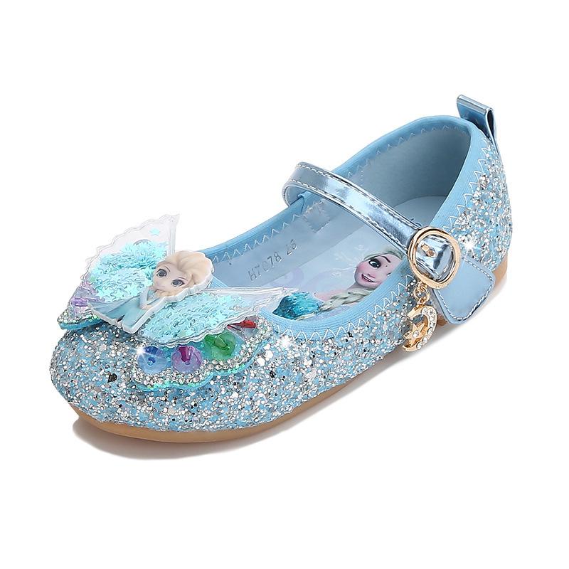 

Elsa Princess Shoes for Baby Girls, Spring and Autumn Leather Shoes, Soft Sole Little Girl s Children s Flat Crystal Shoes, Sparkling 22 синий