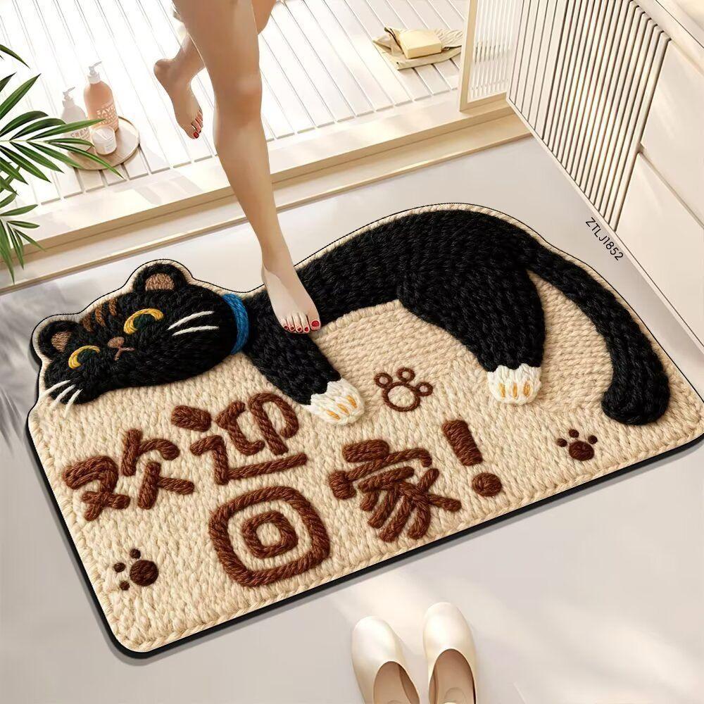 Absorbent diatomaceous earthwoven cute cartoon bathroom mat non-slip quick-drying mat for bathroom entrance durable for home use in shower rooms
