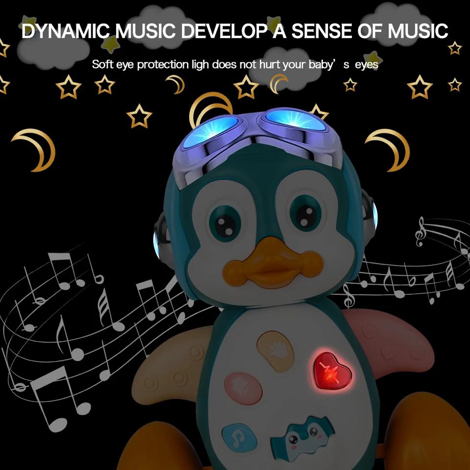 Musical Penguin Baby Crawling Toy with Lights Dancing Movement Interactive Fun Developmental Gift for Tummy Time Play