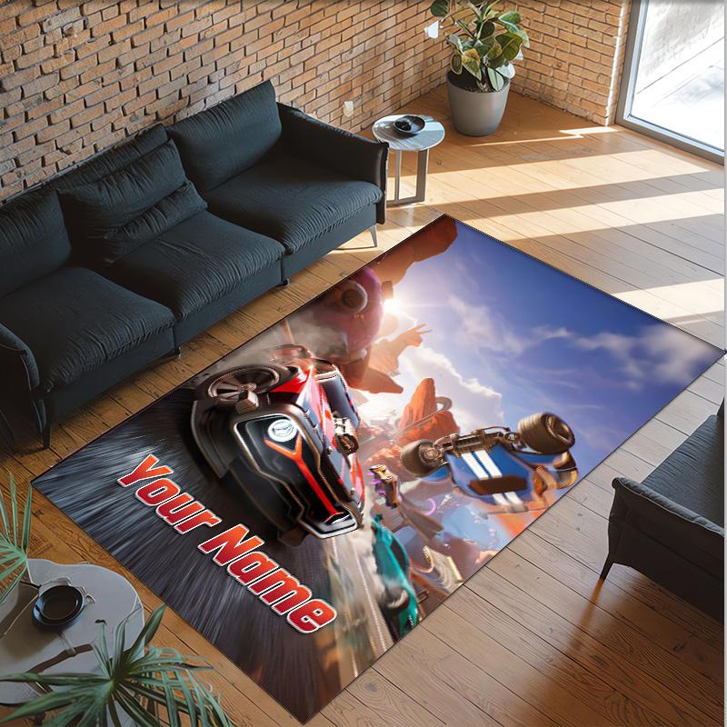 Personalized Crystal Velvet Carpet Custom Name Text,Rocket League Anti Slip Area Rug For Home Decoration