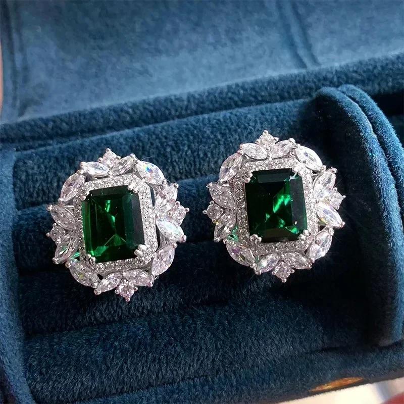 Modische Bankett Elegante Smaragd Zirkonia Ohrringe, Hochwertig Eingelegte Hochzeitsstil Schwingende Zirkon Accessoires