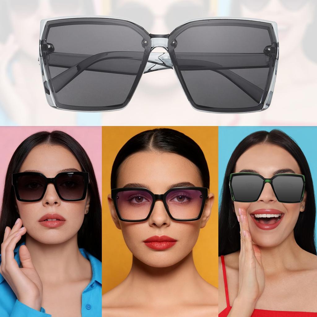 Square Polarized Sunglasses Trendy Oversized Square Sunglasses Unisex Clear [uxcell] - - - (Gray Lens)