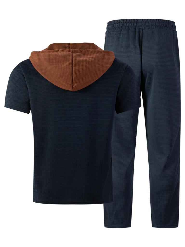 Men's Summer Hooded Drawstring Casual Sport Two-Piece Set
