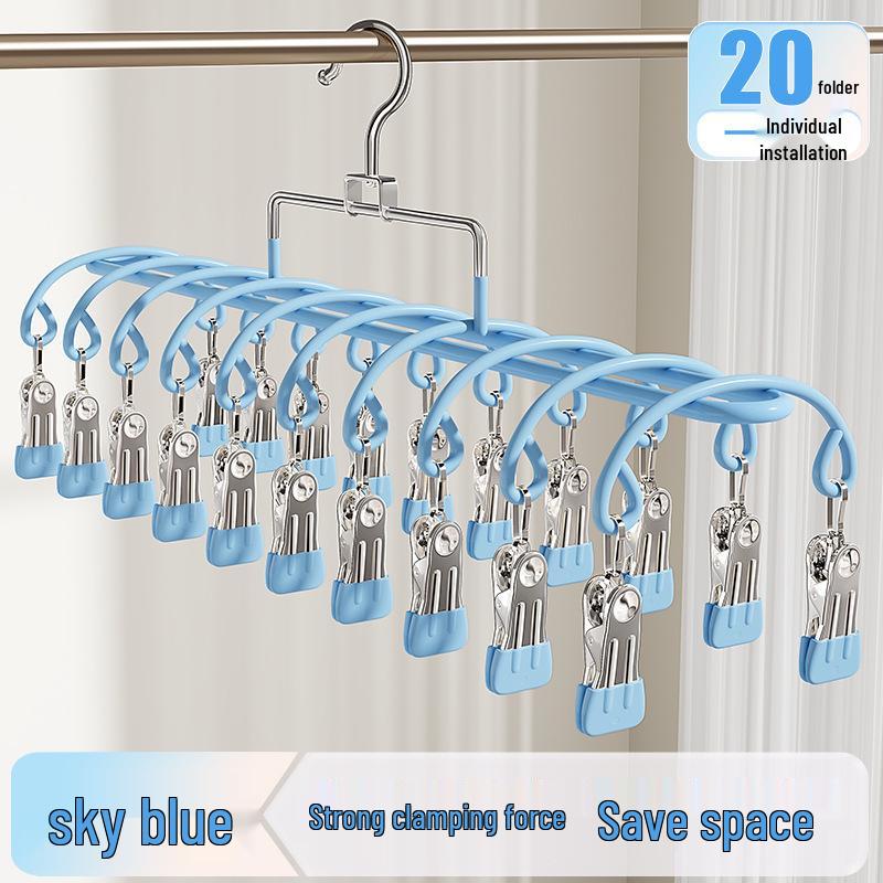 Stainless Steel Sock and Underwear Drying Rack with 20 Clips, Windproof Hanger for Balcony Use.