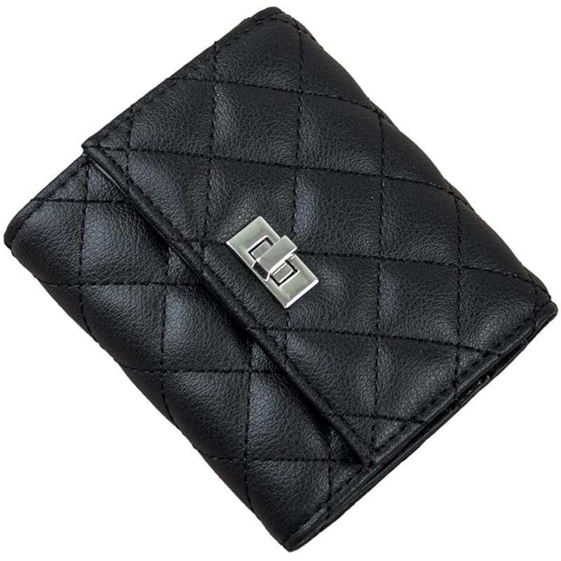

[AppelToi] black trifold wallet ladies With coin purse trifold wallet mini wallet small Smaller Thin compact wallet card box coin billfold quilting
