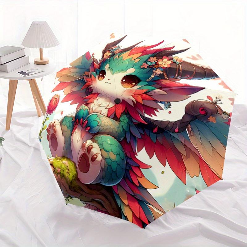 

1pc Enchanted Forest Guardian Cartoon Umbrella, Portable 3-Fold Compact Umbrella, Suitable for Camping, Hiking and Travel, Ideal Easter Birthday Gift