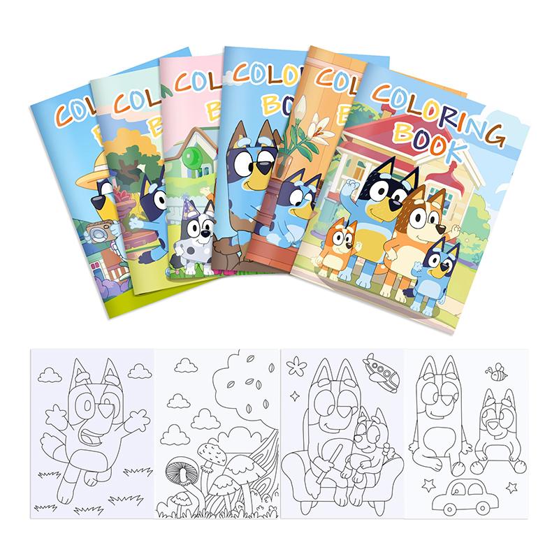 12 Stlyes Bluey Bingo Anime Figure Children's Coloring Book DIY Caroon Puzzle Education Graffiti Painting Book Kids Gift