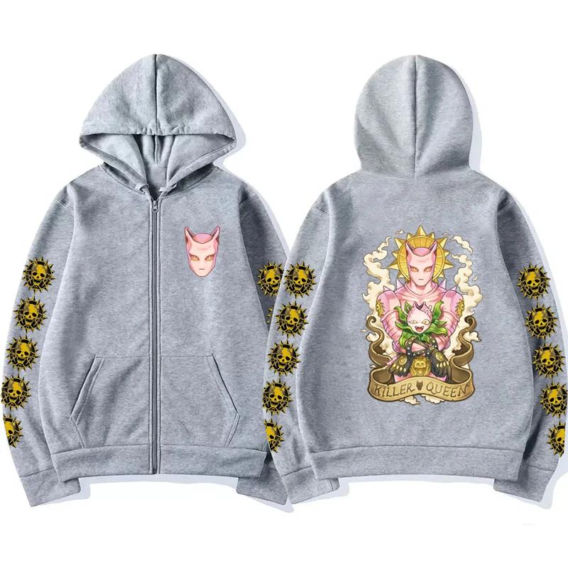 

Женский аниме свитшот на молнии JoJo s Bizarre Adventure, мода Харадзюку, с длинным рукавом, на молнии, с капюшоном, флисовая куртка-пальто 3XL