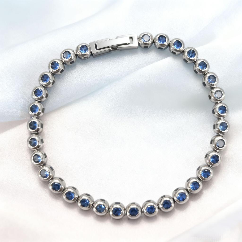 Women Dainty Trendy CZ Jewelry Gift 5mm Multi Color 5A ZIRCON Bezel 14K Gold Plated Stainless Steel Waterproof Tennis Bracelet
