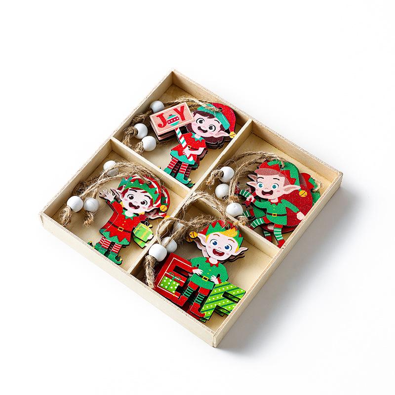 Christmas Decorations: Elf, Grinch, Gingerbread Man Wooden Figurine Set