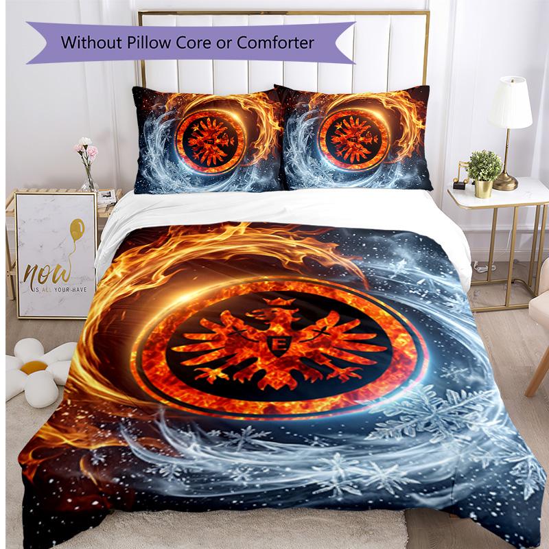 Set Lenzuola Stampato Calcio Eintracht Frankfurt 3 Pezzi, Comodo Set Copripiumino per Camera da Letto Delicato sulla Pelle