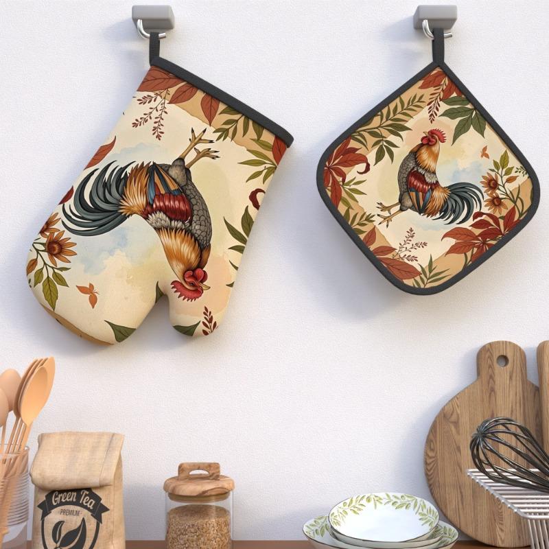 2PC 10.6*6.7 Inch Oven Mitt2PC And Potholder2PC Fun Drawing2PC 2PCummer 2PCpring Plant2PC Pretty Gre