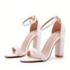 Summer Fashion White Pearl Square High Heels Gladiator Sandals Women Wedding Prom Shoe Sexy Open Toe Ankle Strap Sandalias