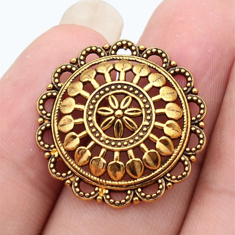 10 Stück Antik Bronze Farbe Antik Gold Farbe Antik Silber Farbe Runde Hohlblumen Anhänger