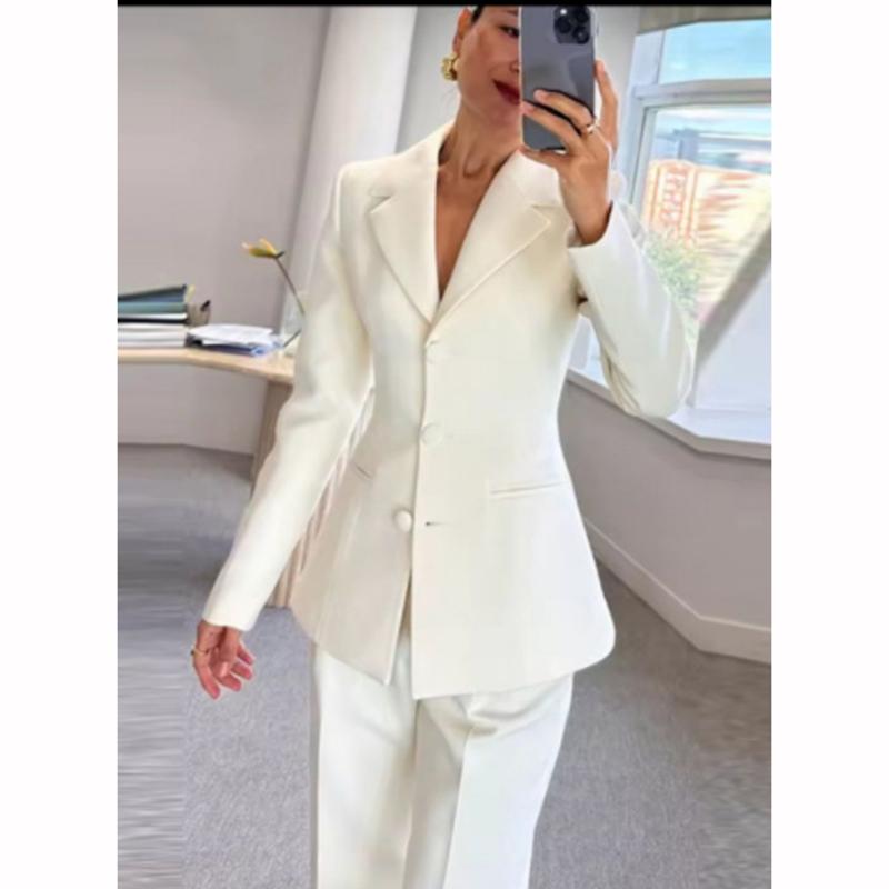Bürodame Blazer Mantel Hosen Set Damen Einreiher Langarm Mäntel Slim Bleistifthosen