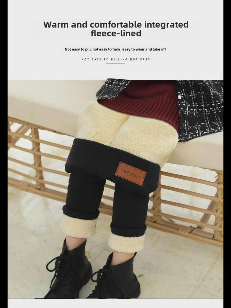 Girls' Winter Fleece-Lined Warm Cotton Leggings - Thick Lamb Fleece One-Piece for Babies and Kids