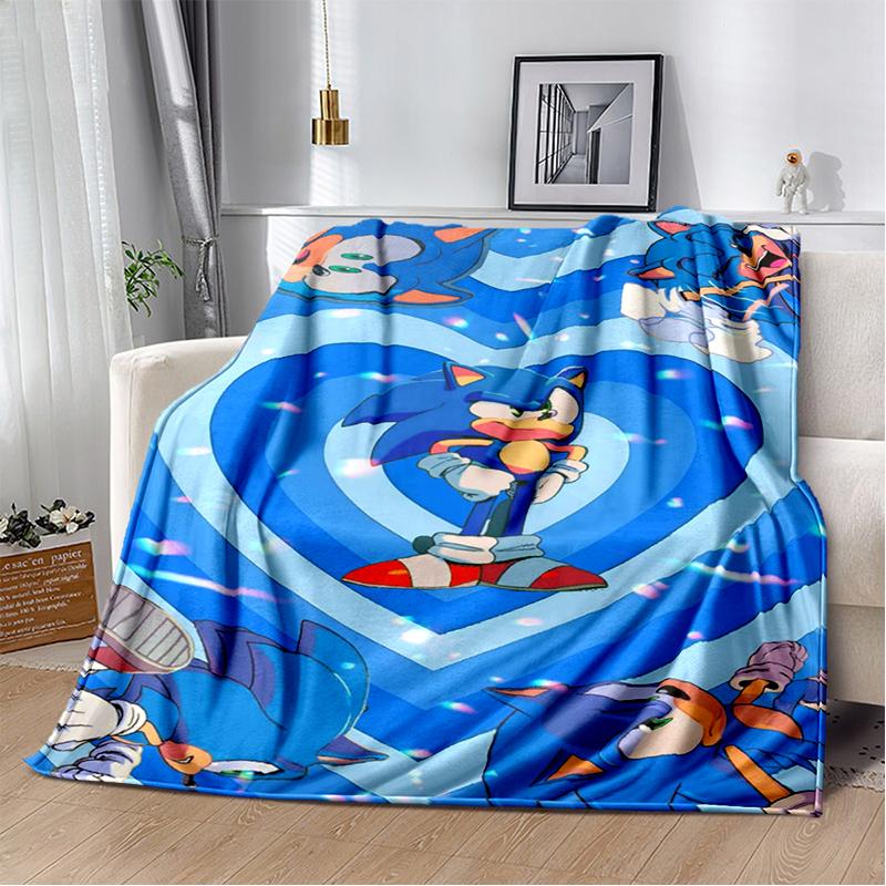 Fashion S-Sonic Cartoon Game Flannel Blanket Soft Warm Throw Blanket for Bedroom Living Room Bed Travel Camping Picnic Kid Gift