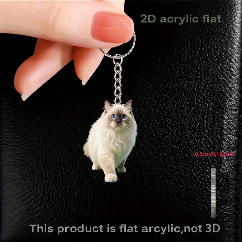 Cute 2D Siamese Cat Keychain Acrylic Kitten Backpack Car Interior Decorations Ornaments Gift for Women Lady Party Car Key Decor