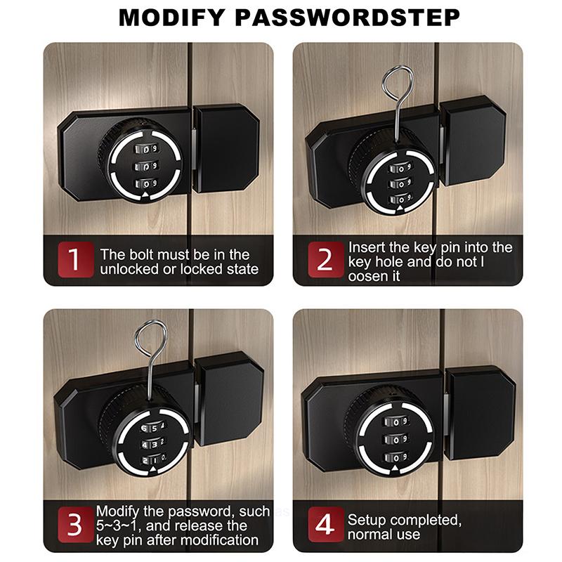 1 Set No-Punch Combination Door Lock 3 Digit Password Cabinet Locks With Combination Latch For Closet Door Barn Door