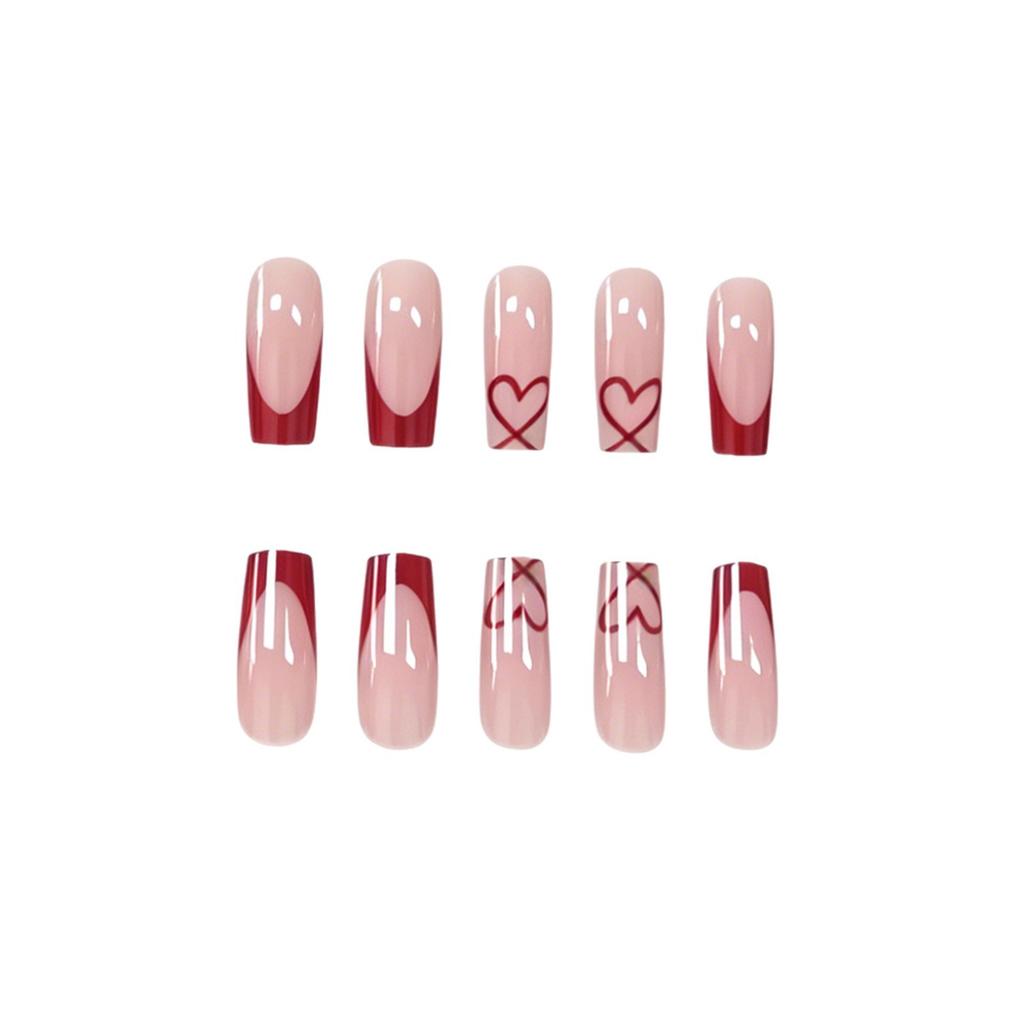 24 Nail Art Red French Love Pure Desire Valentine'S Day Versatile Medium And Long Square Nail Wear