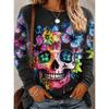 Tops for Women Halloween Print  Round Neck Long Sleeve T-shirt Fall Casual Slim Pullover Women's Long Sleeve Top