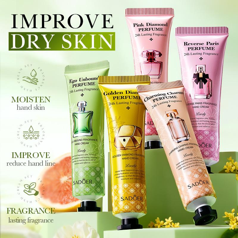 Fragrance Cream Hand Perfume 5pcs Set Moisturizing Nonstick Hand Cream Nourishing Moisturizing Antiwrinkle Hand Skin Care