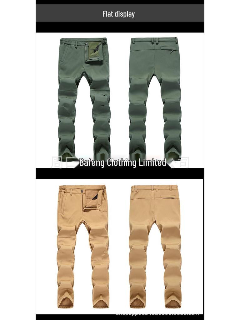 Men's Outdoor Military-Style Sharkskin Softshell Fleece Pants - Windproof, Waterproof, and Warm for Autumn/Winter Hiking.