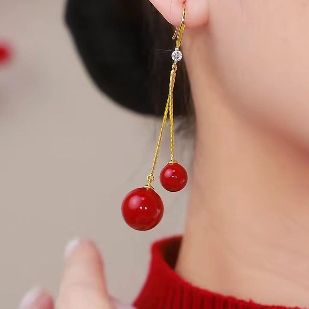 2023 Festive Red Pearl Pendant Stylish Fashion Earrings красный