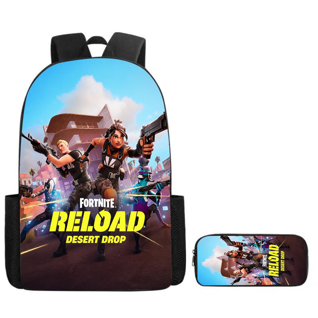 Lightweight Fortnite Cartoon 2Pcs Combo, Backpack and Pencil Case, Unisex Kids Aged 6-14 Portable School Kit