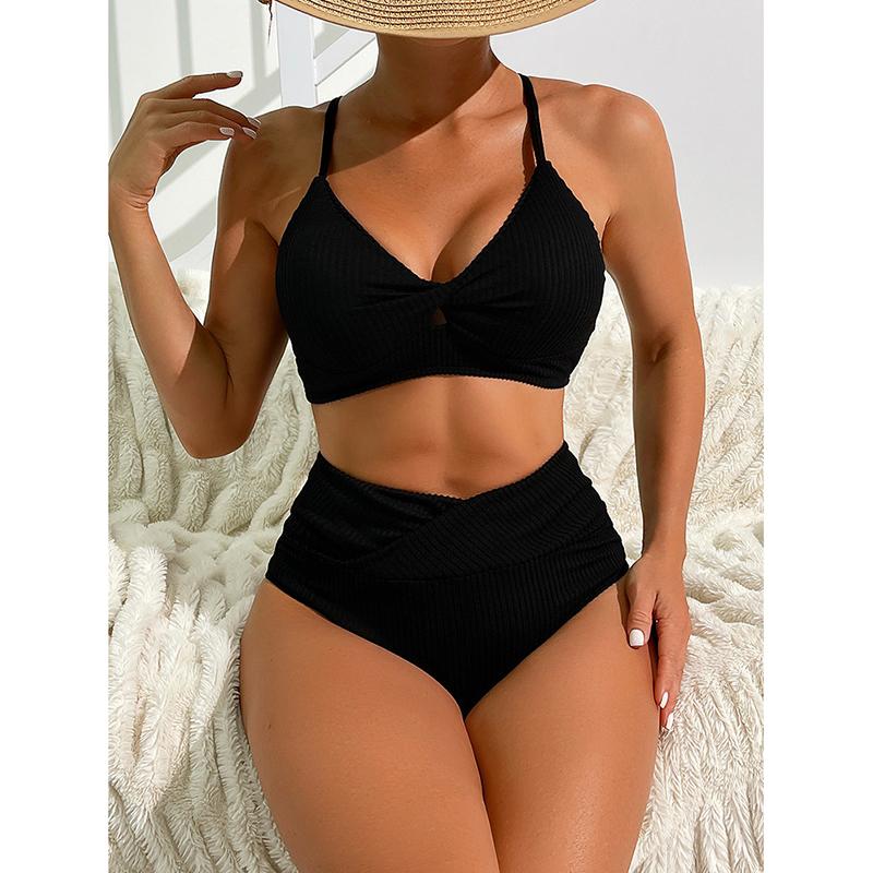 

Triangle Bikinis High Waist Strappy Swimsuit Women Sexy Striped Swimwear Female Bathers Swimming Bathing Swimming Swim Suit S чорний