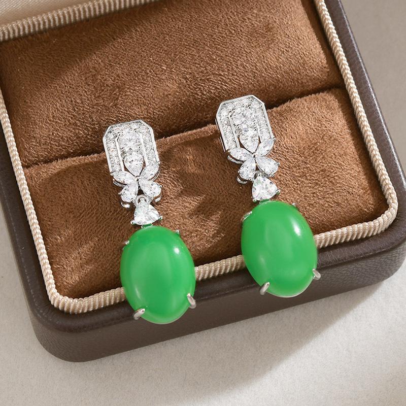 Ice Kind Zhengyang Green Noble Ladder Square Diamond Circumference Inlaid Temperament Long Celebrity Style Stud Earrings Women'S Earrings Holiday Gift