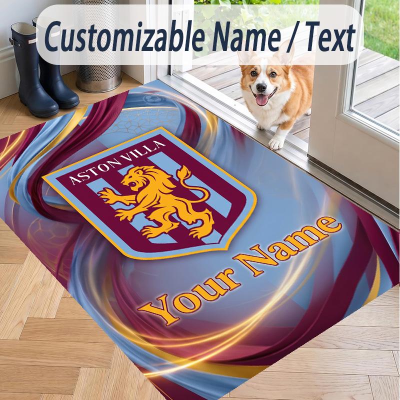Custom Text Printed Rug Aston Villa Non Slip Floor Carpet For Home Room Decor