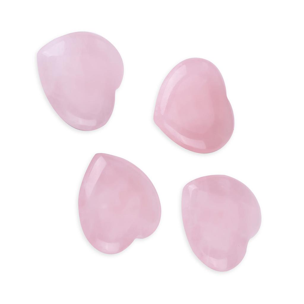 4pcs Rose Quartz Carved Heart shaped Pink Crystal Healing Stone Semi precious Gemstone Decor