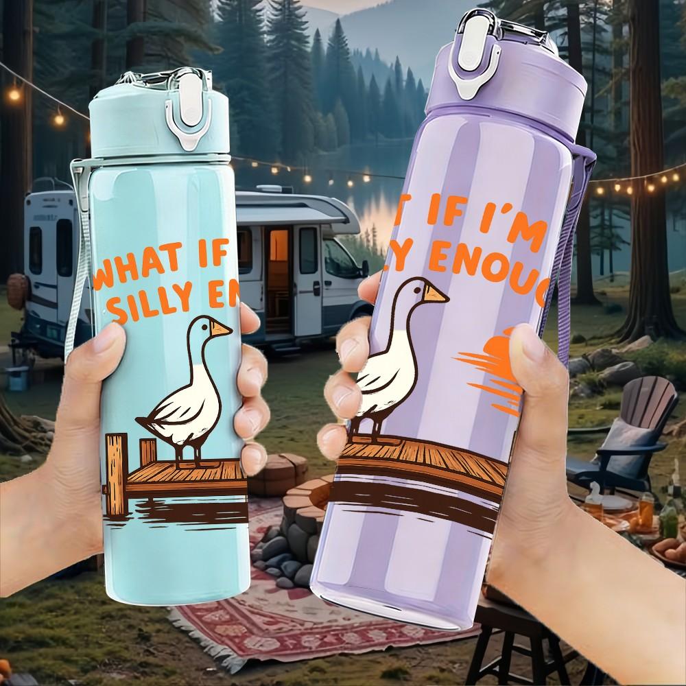 1PC Silliness Goose Letter Print 750ml Color Plastic Sports Water Bottle Leakproof Flip Straw Lid Suitable for Sports Office Home Use