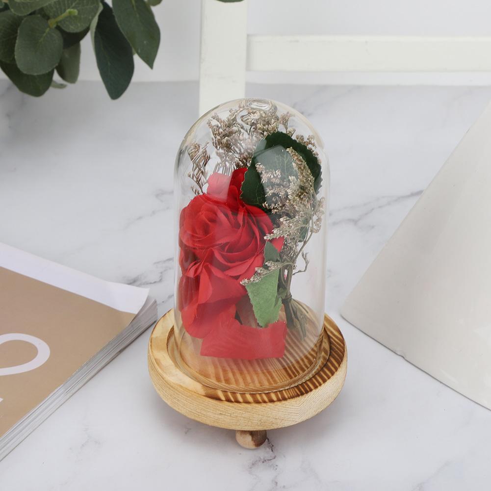 Glasabdeckung Künstliche Rose Blumendekoration Ornament für Valentinstag Geschenk Heimdeko