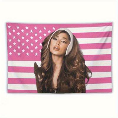 Tapestry Showcasing AAriana Grande Designed with a Pink And White American Flag Motif  ItS Perfect for Enhancing The Decor