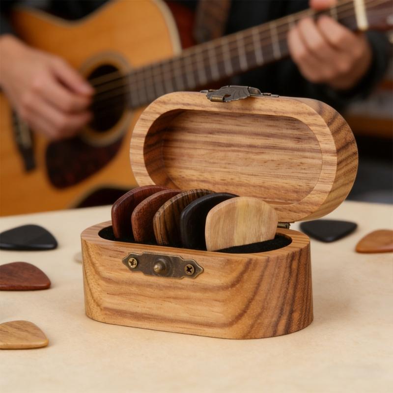 Wooden Guitar Pick Holder Set Mini Wooden Jewelry Organizers Wooden Guitar Plectrums for Electric Acoustic Bass Ukulele