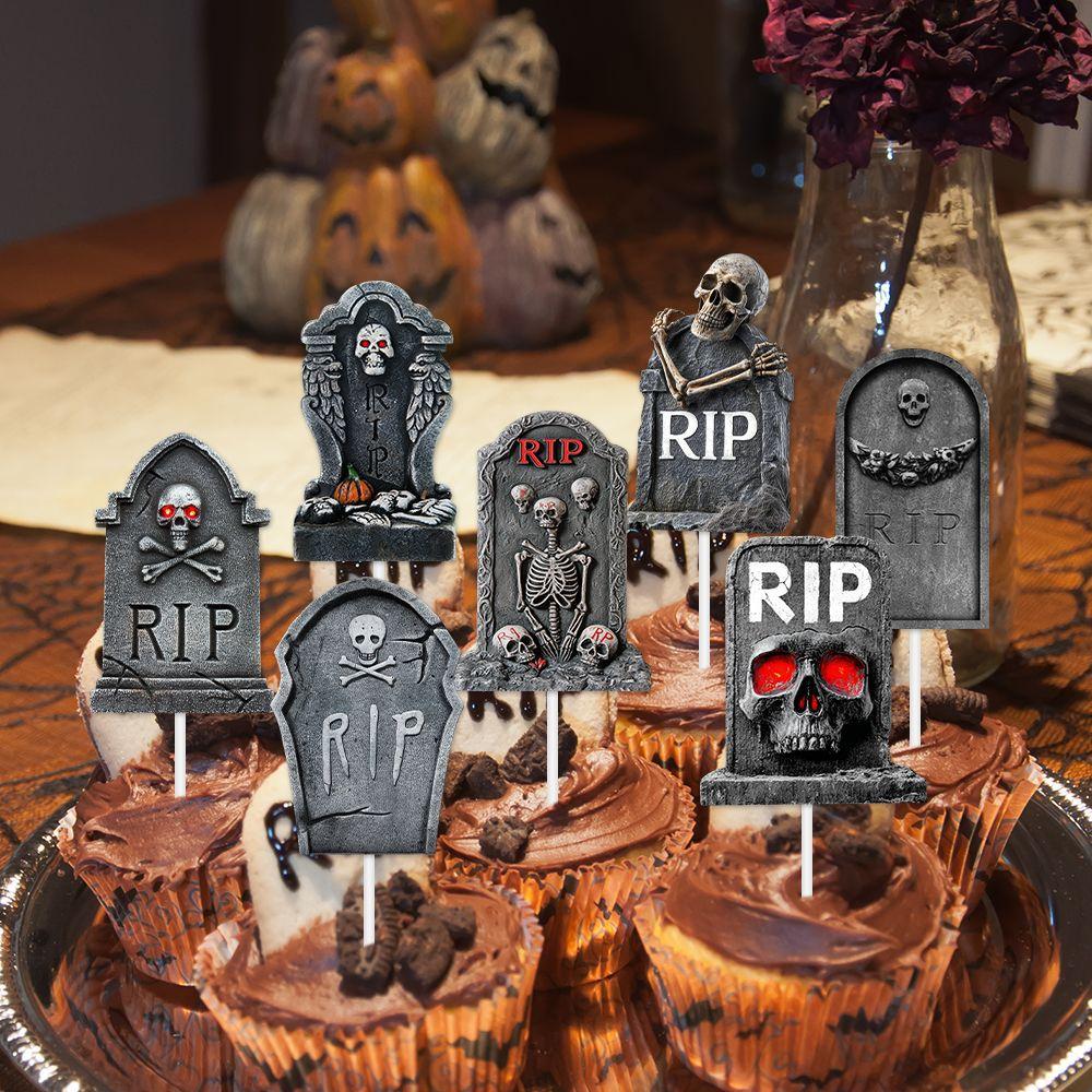 New Style, Halloween Party Decoration, Creative Tombstone Design, 24pcs, Baking Cake Small Flag, Party Decoration Plugin