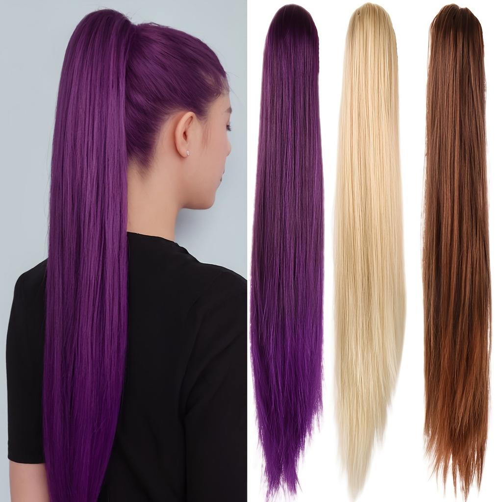 26 Inch Long Straight Claw Clip Ponytail Wig, Daily Versatile Charming Purple Fake Hair for Women