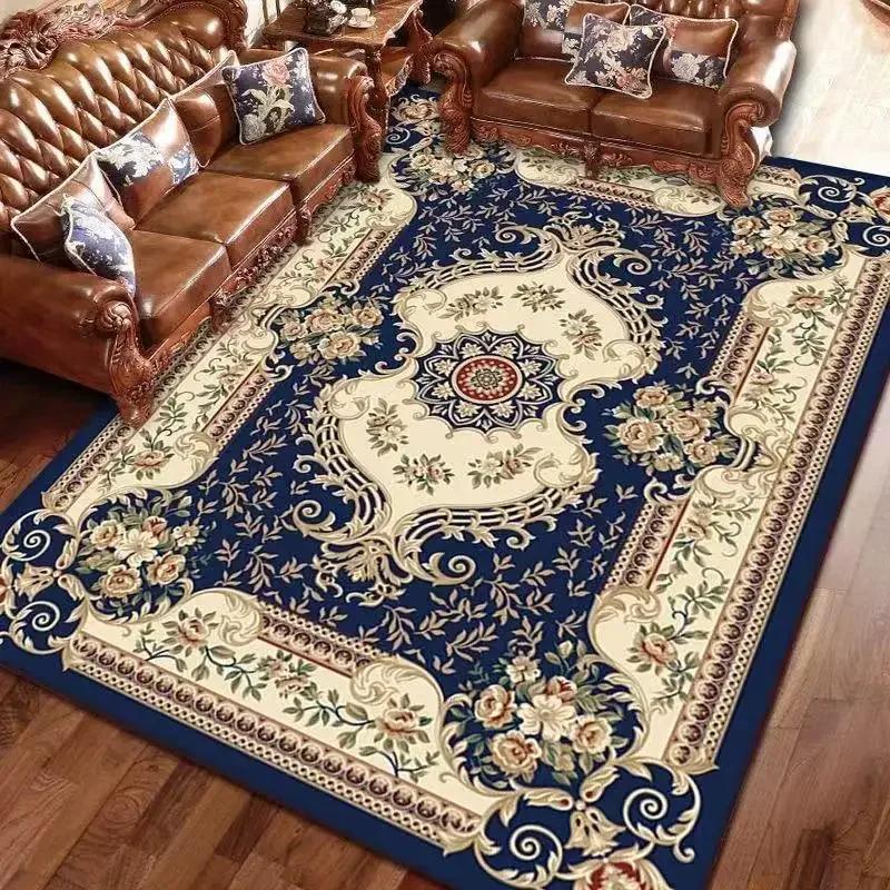 European Style Home Decoration Rugs Living Room Retro Flower Carpet Hall Sofa Large Area Rug Non-slip Room Doorway Soft Foot Mat