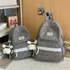 College Style Bow Print Schoolbag Women's Corduroy Backpack Large Capacity Student Backpack