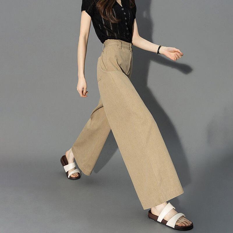 Women s Pure Cotton Summer Mid-High Waist Wide-Leg Jeans M